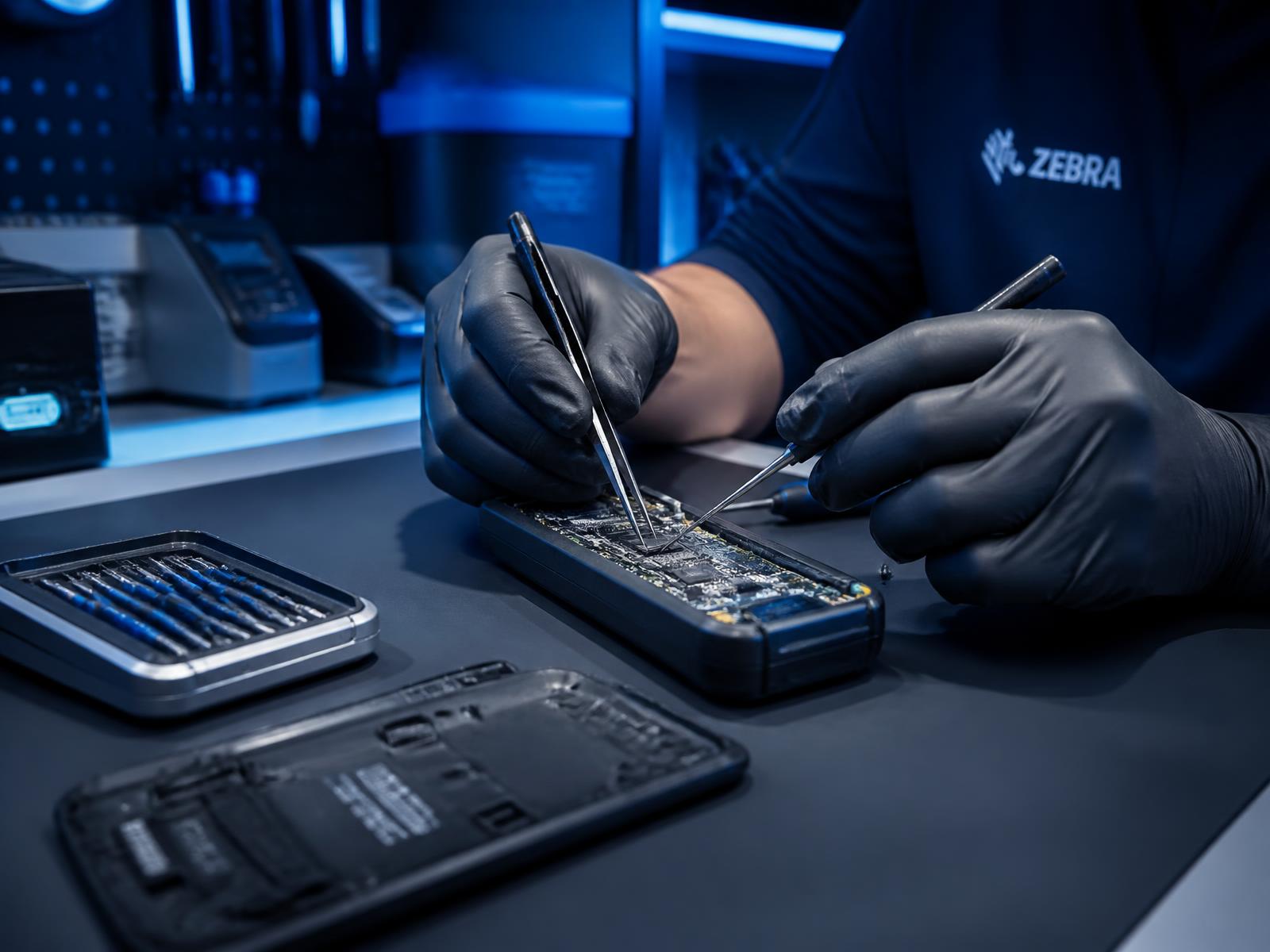 Técnico da SmartHard realizando reparo de placa eletrônica em bancada